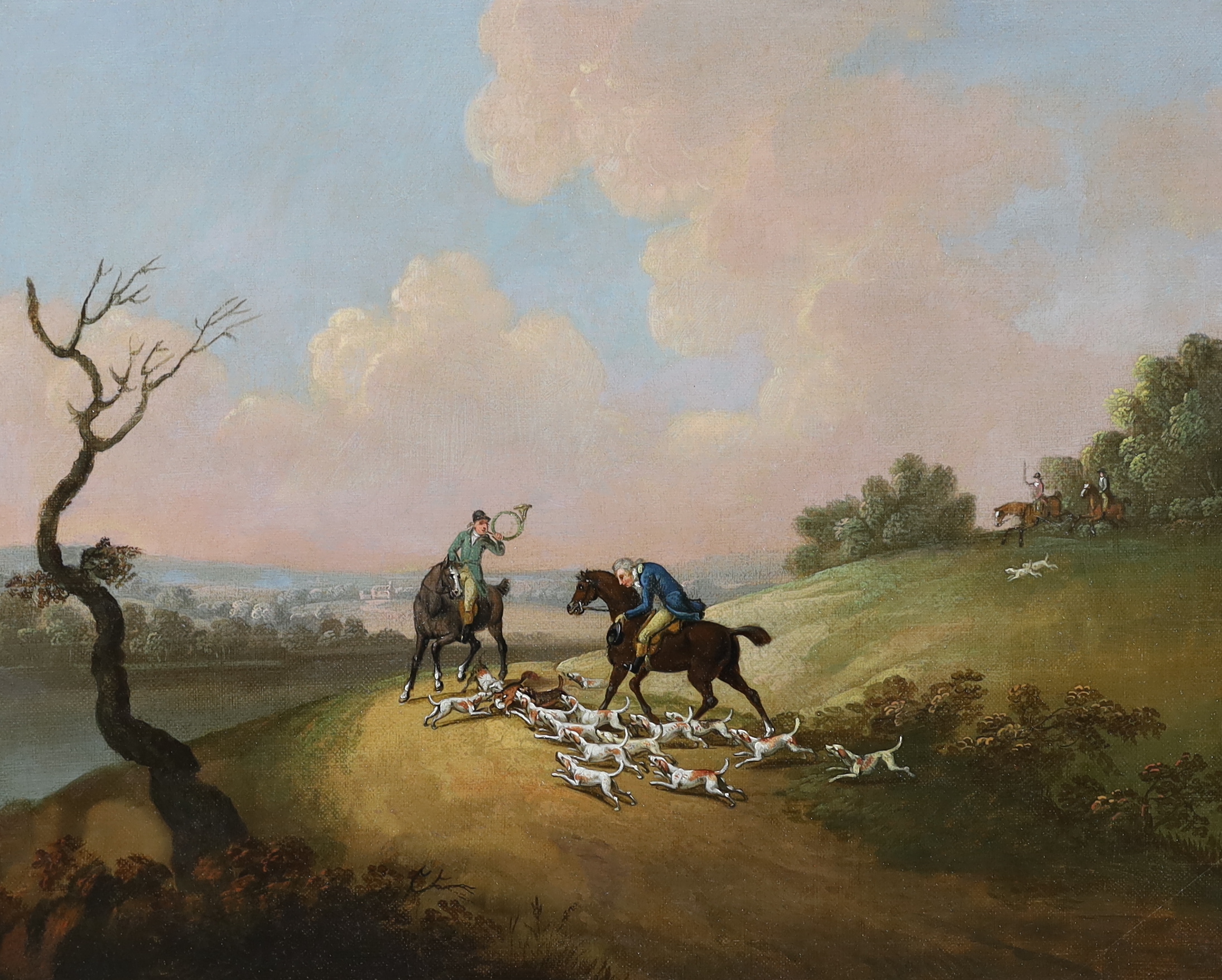 Samuel Howitt (English, 1756-1822), Hunting scenes, oils on canvas, set of four, 35 x 44cm